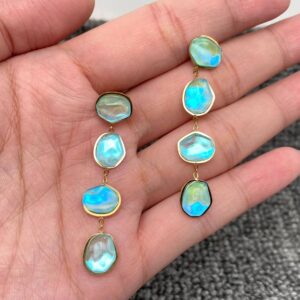 Irregular Blue Acrylic Linked 18K Golden SS Earrings - FGS