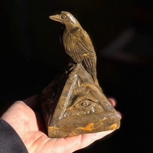 Large Raven and Evil Eye Jasper Carving